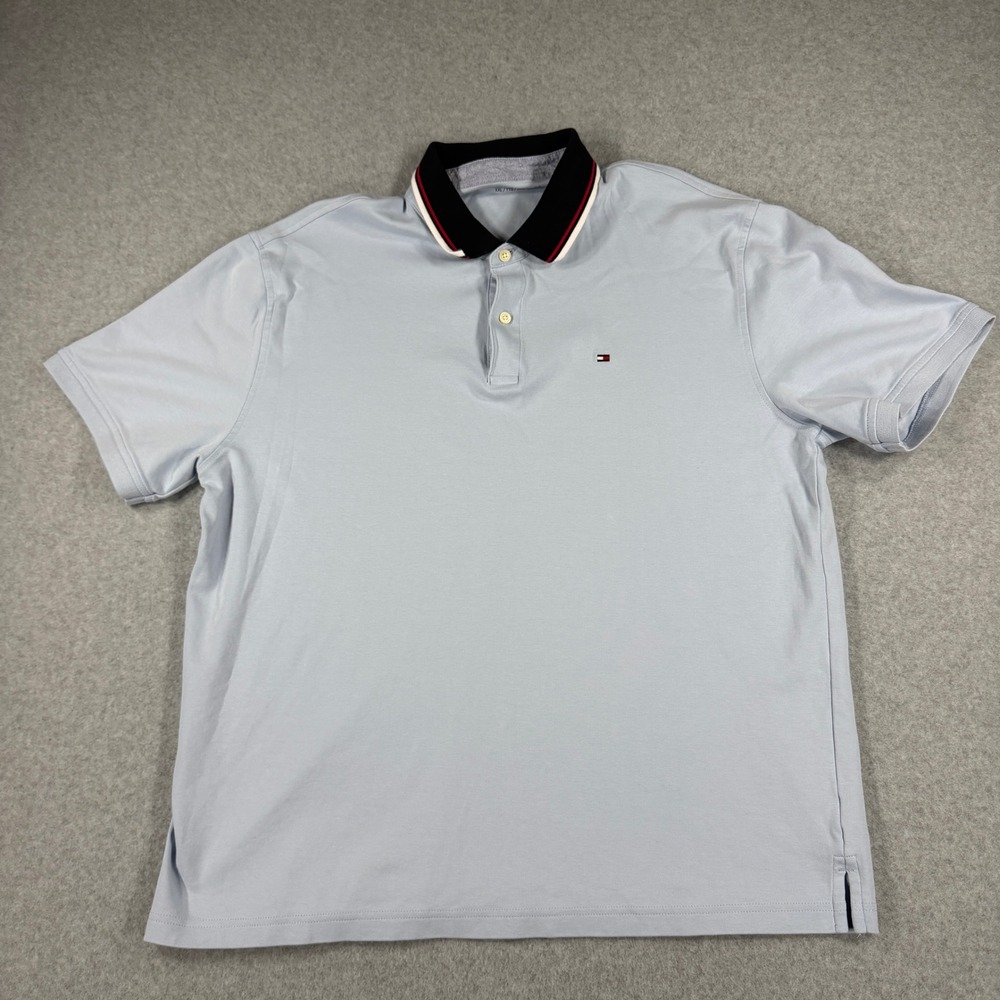 Tommy Hilfiger Polo Shirt Mens XXL Blue Short Sleeve Contrast Collar Preppy
